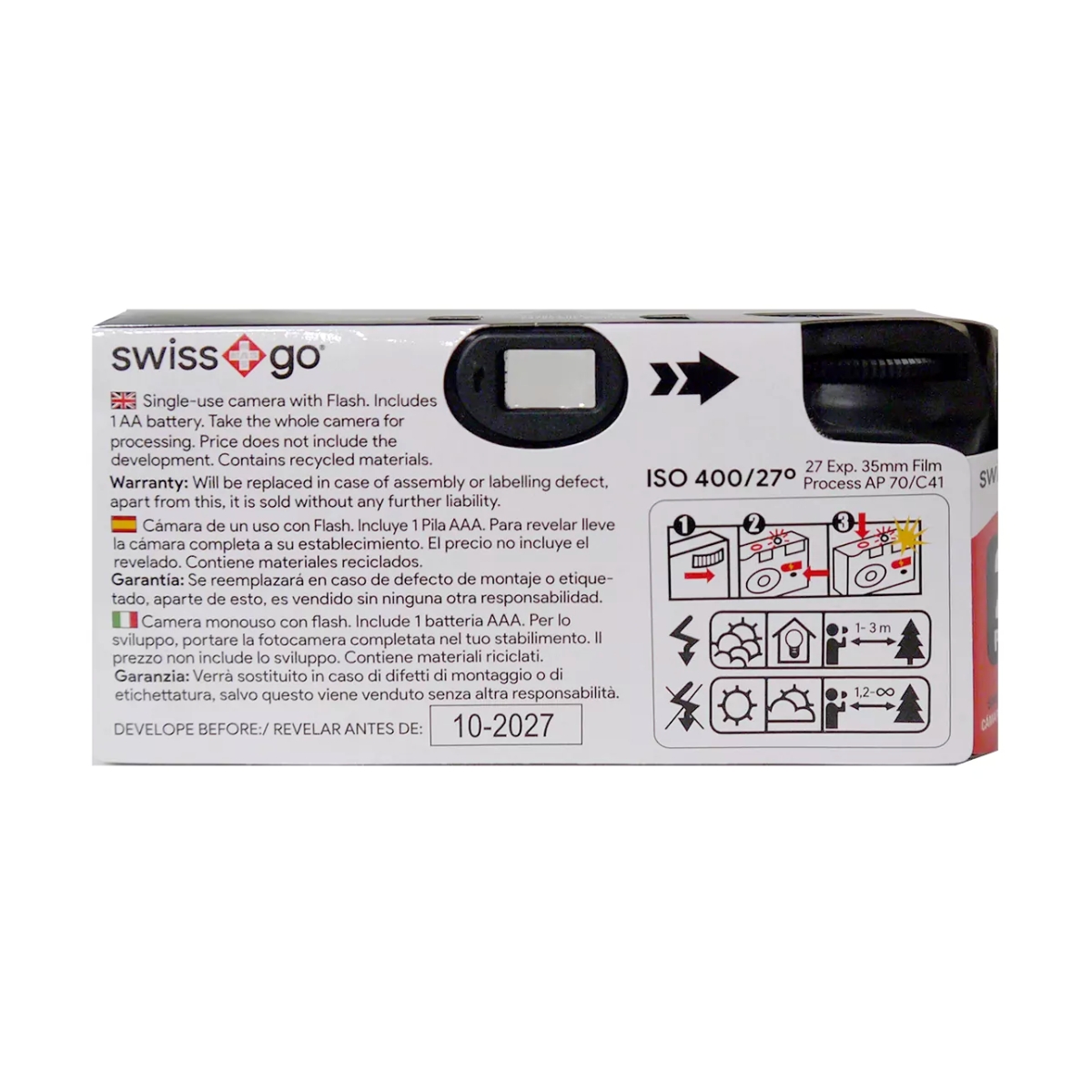 swiss+go Disposable Camera 400-27 with Flash | 27 Photos | ISO 400 | Interior and Exterior - Image 4